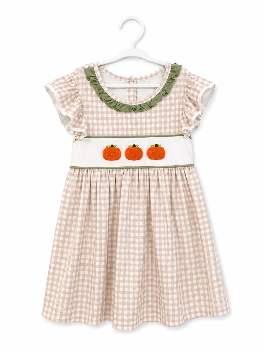 Abby & Evie Pumpkin Embroidered Dress Girls Size 8 Gingham Fall Cotton